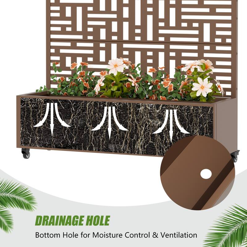 Metal Movable Planter Box with Trellis Privacy Screen Lockable Wheels