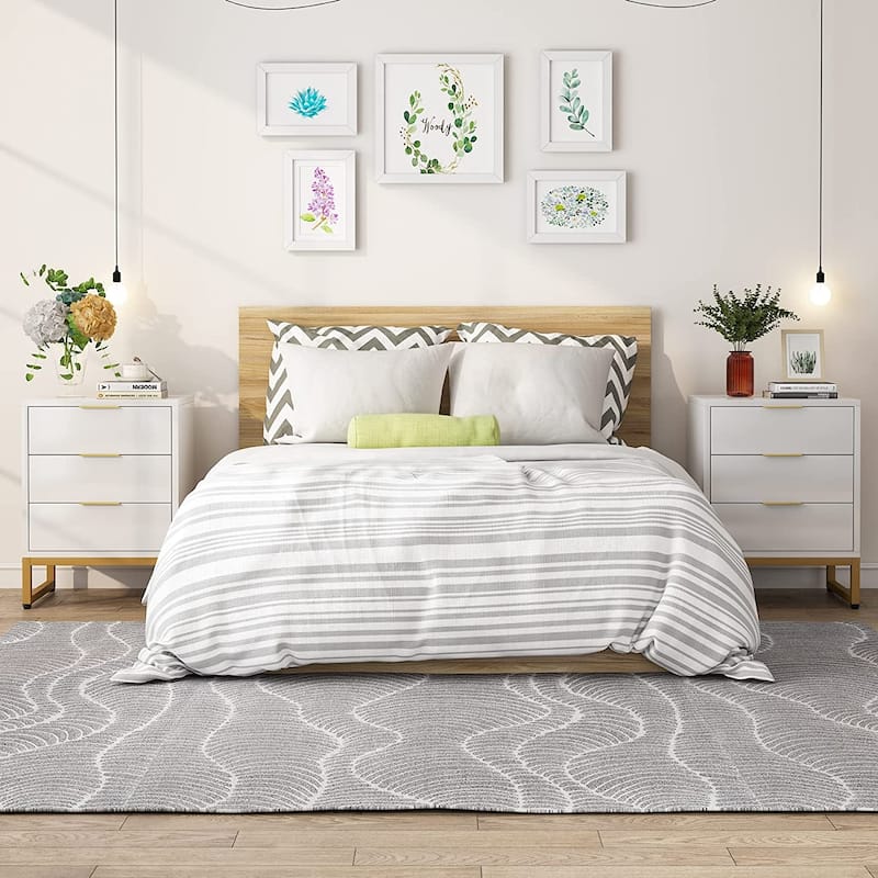 Modern Nightstand with 3 Drawers for Bedroom