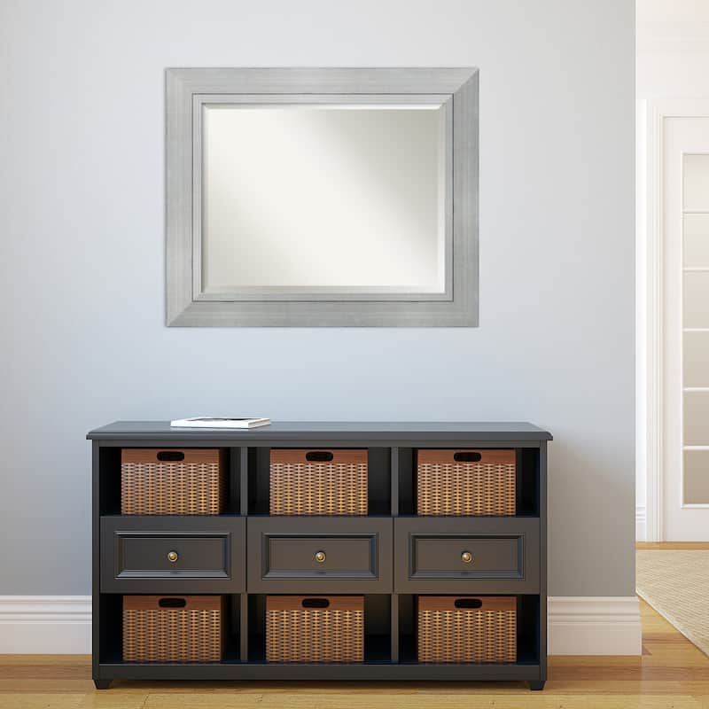 Beveled Wood Wall Mirror - Romano Silver Frame - Outer Size: 35 x 29 in
