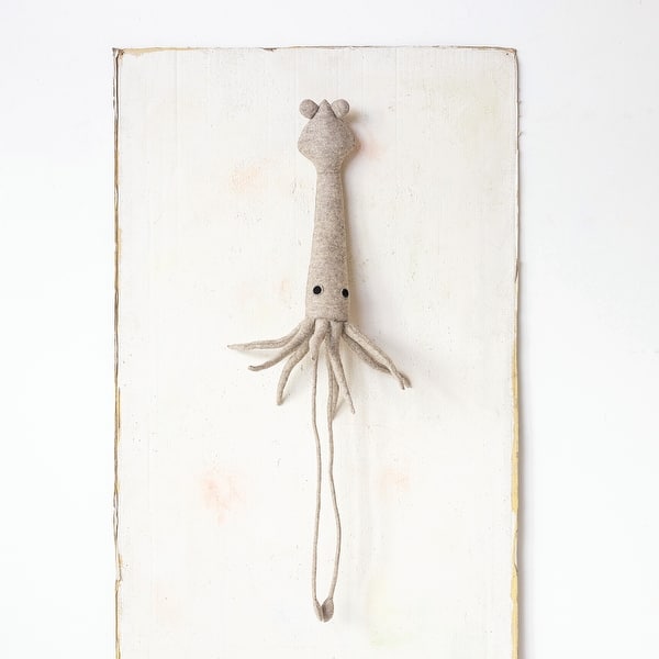 slide 2 of 3, Handmade Wool Felt Head Wall Hanging Squid