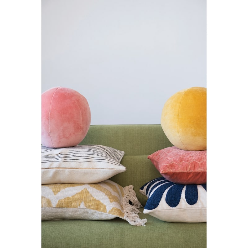 Cotton and Jute Lumbar Pillow with Embroidered Lines