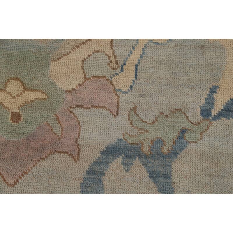 Geometric Oushak Turkish Area Rug Hand-Knotted Blue Wool Carpet - 7'9"x 10'0"