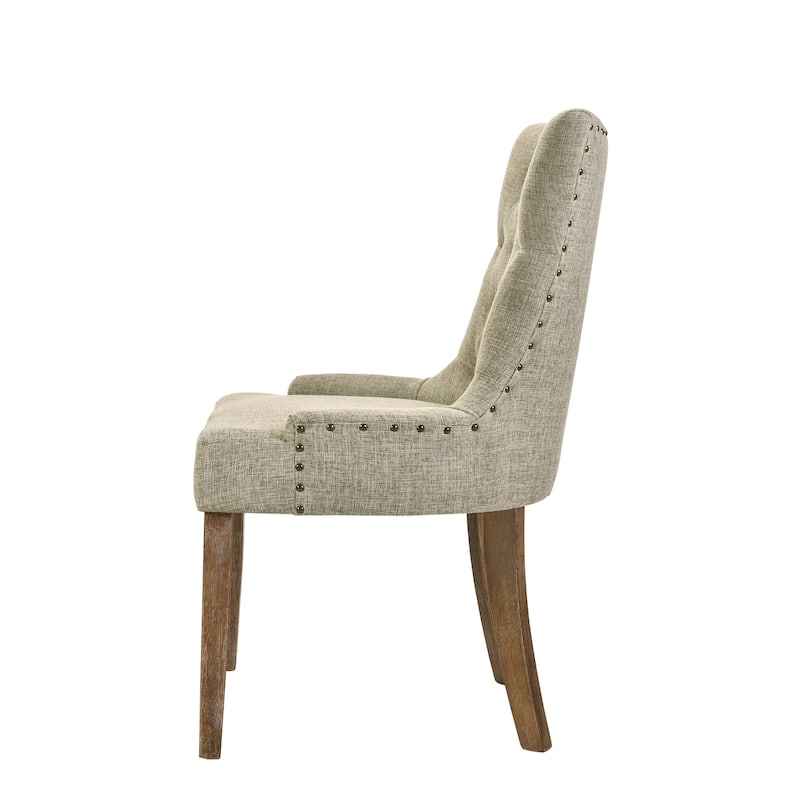 Side Chair, Beige Fabric & Salvaged Oak Finish