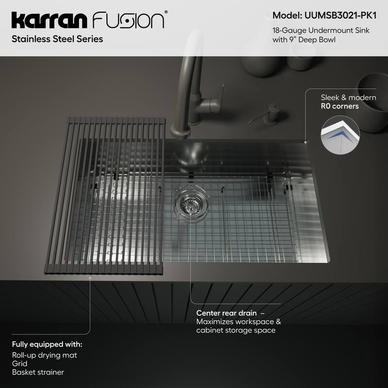 Karran Fusion Undermount 30-in x 18-in Stainless Steel Single Bowl Kitchen Sink