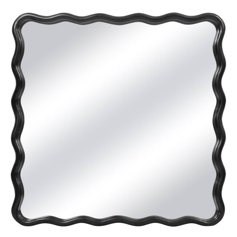 36 in. W x 36 in. H Square Wood Framed Wavy Wall Mirror