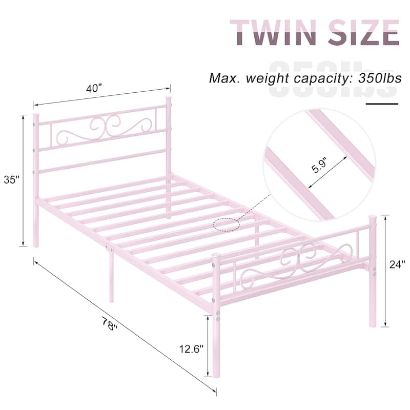 VECELO 2-Pack Twin Bed Frame for Kids Metal Bed Frame with Headboard No Box Spring Needed Twin Size Bed Under Bed Storage