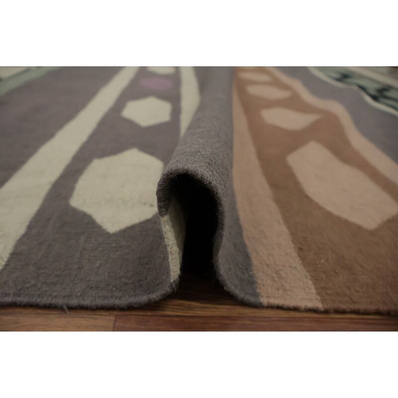 Hand Woven Oriental 100% Wool Carpet Southwestern Tribal Greys & Charcoal Kilim Area Rug - 18' 3'' X 11' 10''
