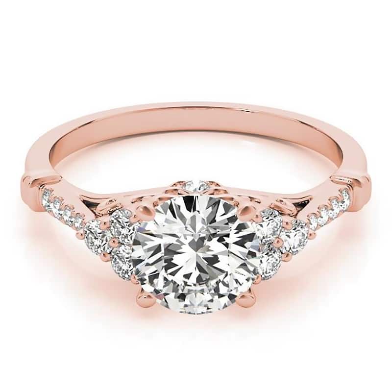 Auriya Vintage 2ct Round Moissanite and 1/5ctw Diamond Engagement Ring 14K Gold