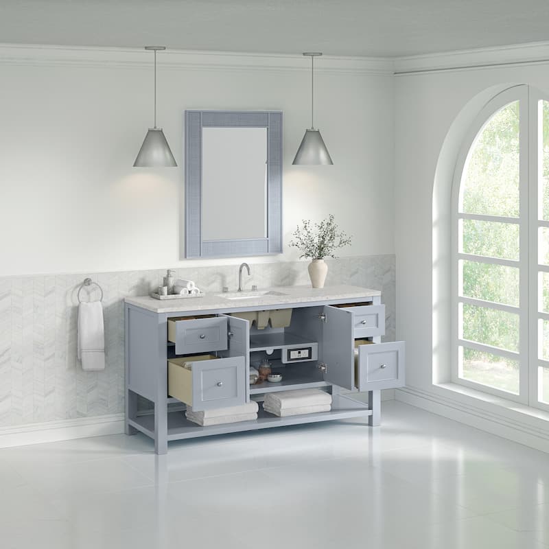 Breckenridge 60" S Vanity, Serenity Blue, w/FreePower Wireless Charger