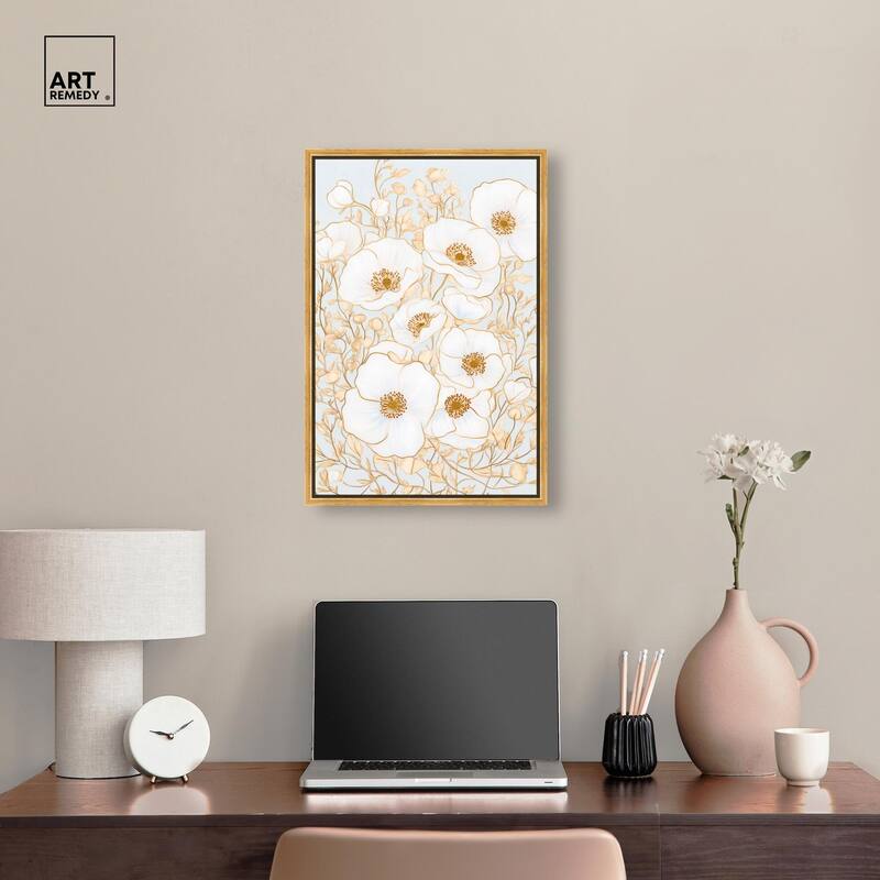White and Gold Poppies I Canvas by Art Remedy
