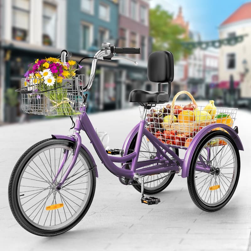 Adult Tricycle Adult Trike 24"/26"1 Speed 3 Wheel Bike w/Removable Basket