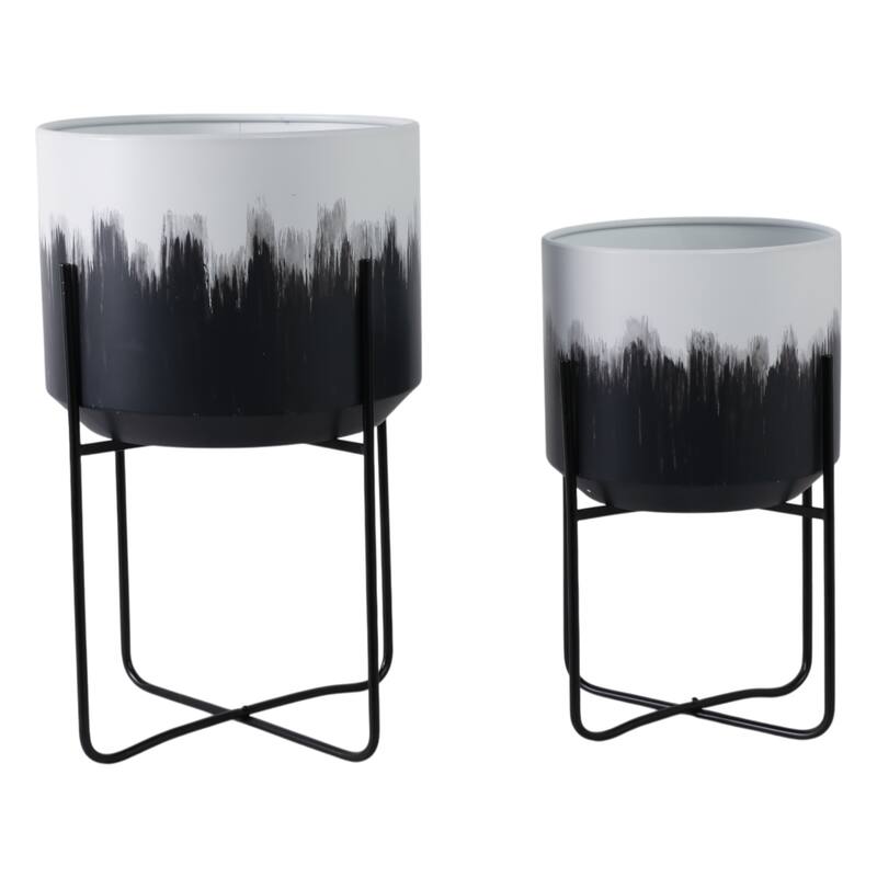 Metal Planters Sleek Modern Stands Decorative Accent Design (Set of 2)