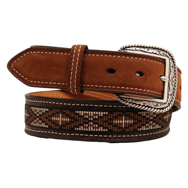 Shop Ariat Western Belt Men Leather Aztec Cross Ribbon