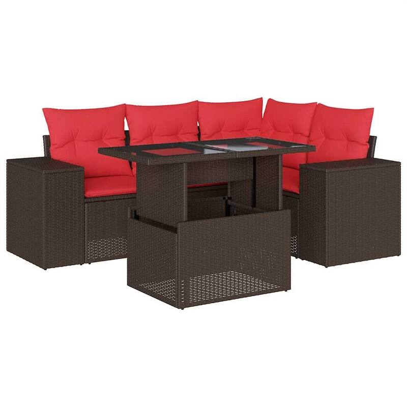 vidaXL Patio Sofa Set with Cushions Table and Couches 5/6 Piece Poly Rattan