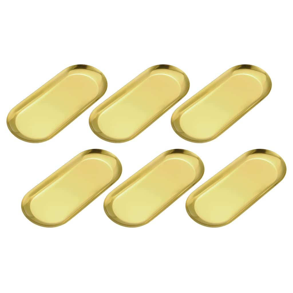 6pcs Stainless Steel Decorative Trays Gold Bathroom Cosmetic Trays (9 Inch)