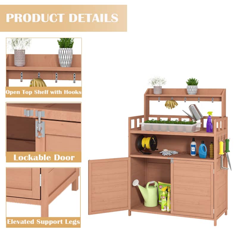 Versatile Potting Bench Outdoor Gardening Table, Wood Planting Workstation with Cabinet & Shelf - 55.12“H