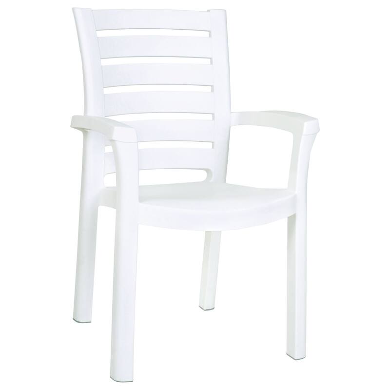 35.5" Snow White Resin Solid Stackable Weather Resistant Dining Arm Chair
