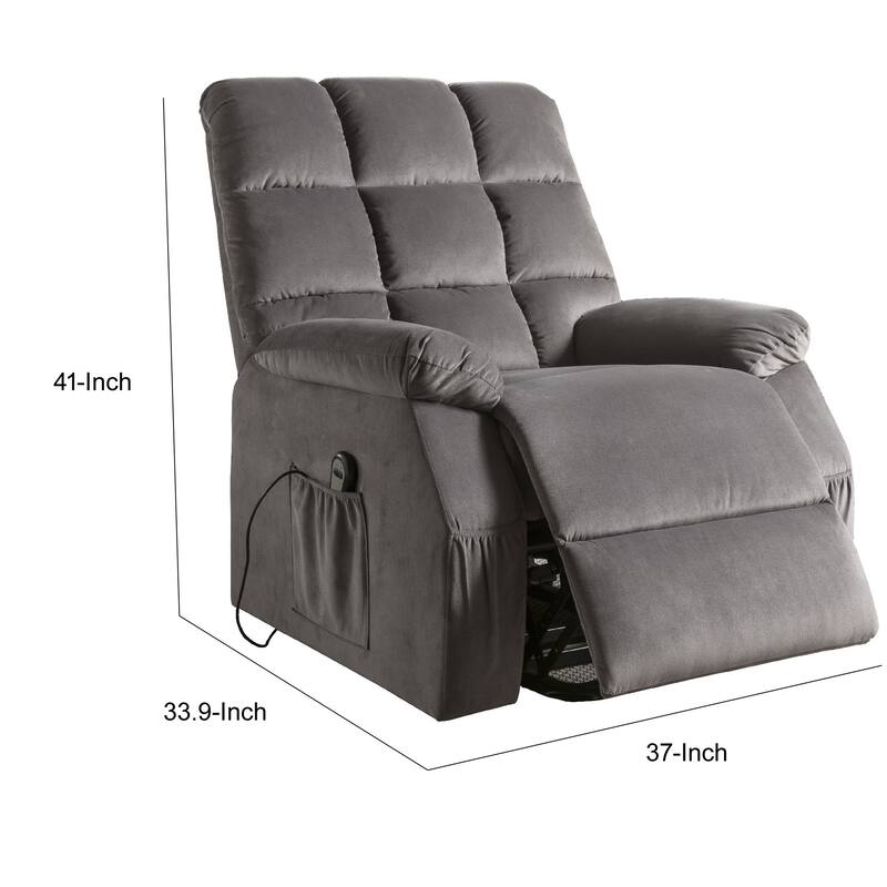 Contemporary Velvet and Metal Recliner with Power Lift, Gray