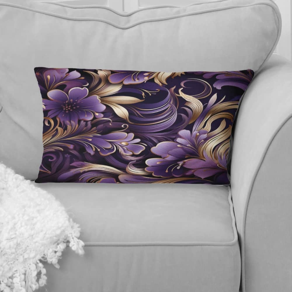 Designart "Glamorous Gold And Purple Damask Pattern" Marble Printed Throw Pillow