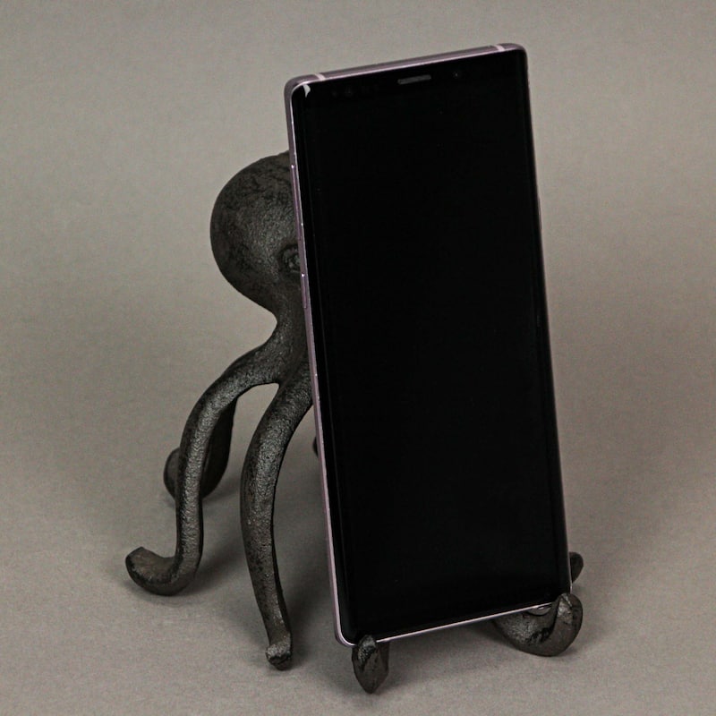 Rustic Brown Cast Iron 6" Octopus Single Bookend & Phone Holder - 4.5 X 5.75 X 5 inches