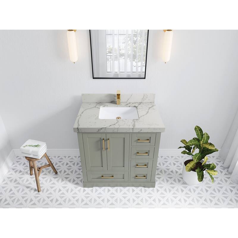 Willow Collections 36 x 22 Boston Center Sink Left Bathroom Vanity with Countertop
