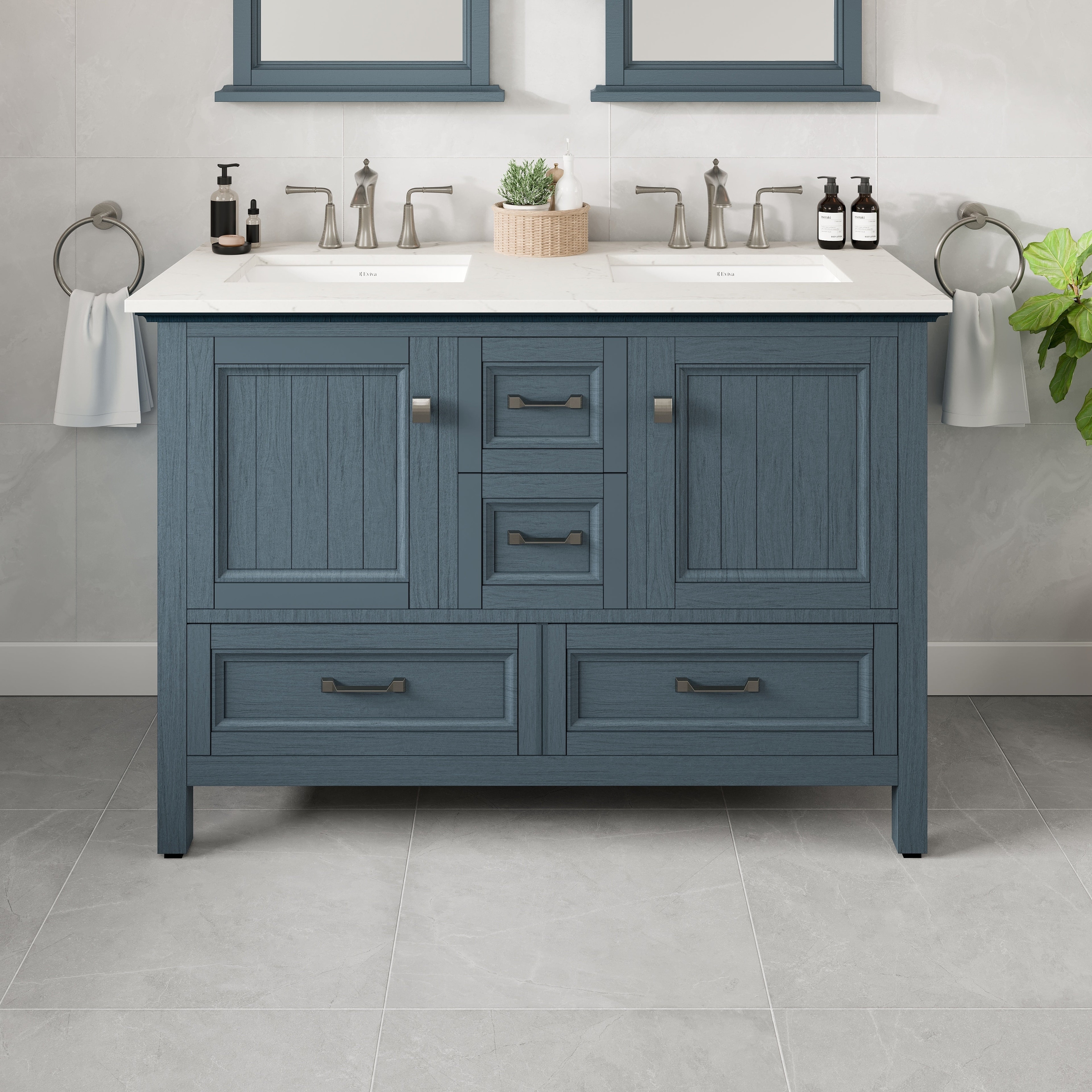 Britney 48 in. W x 22 in. D x 34 in. H Double Bath Vanity in Ash Blue with White Carrara Marble Top with White Sinks