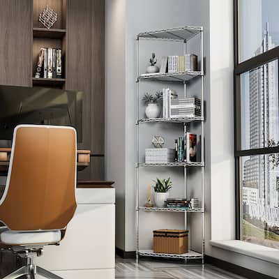 6 Tier Shelf Corner Wire Shelf Rack Pentagonal Shelves Adjustable Metal Heavy Duty Free Standing Storage Display Chrome Rack