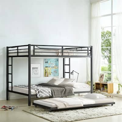 Queen Over Queen Metal Bunk Bed with Twin Size Trundle