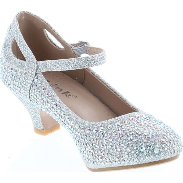 New Girls Youth Cute Pageant Jewel Rhine Stone Mary Jane High Heel Dress Shoes