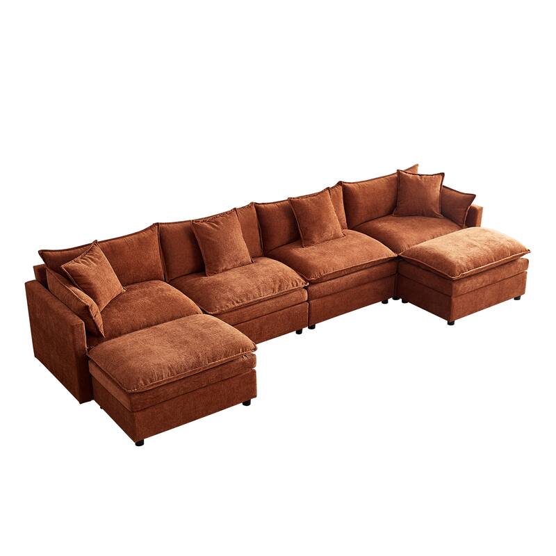 142.52" U-Shaped 6-Seater Sectional Sofa with Convertible Chaise and Ottomans, Spacious Cloud Couch for Comfort