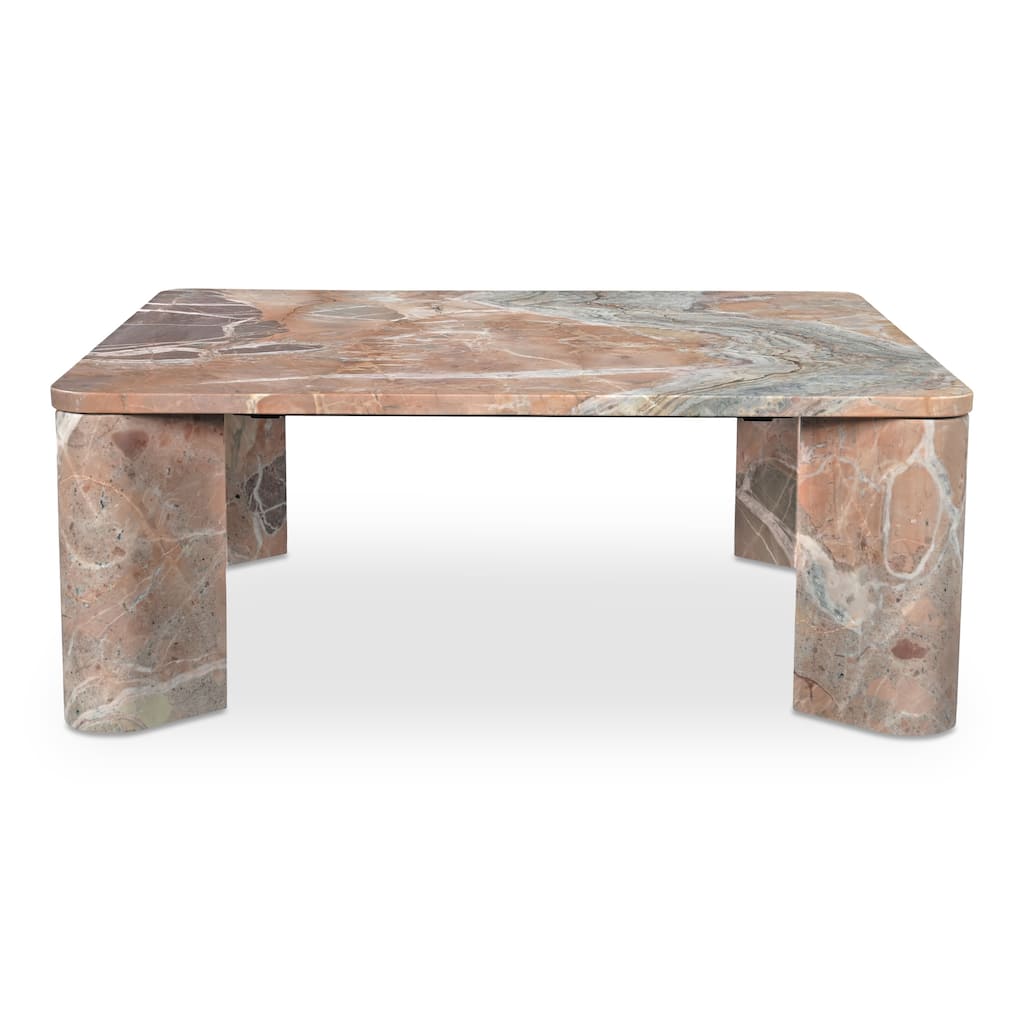 NADAAL STUDIOS Philip Coffee Table, Solid Orange Lavante Marble, Square Design, Orange