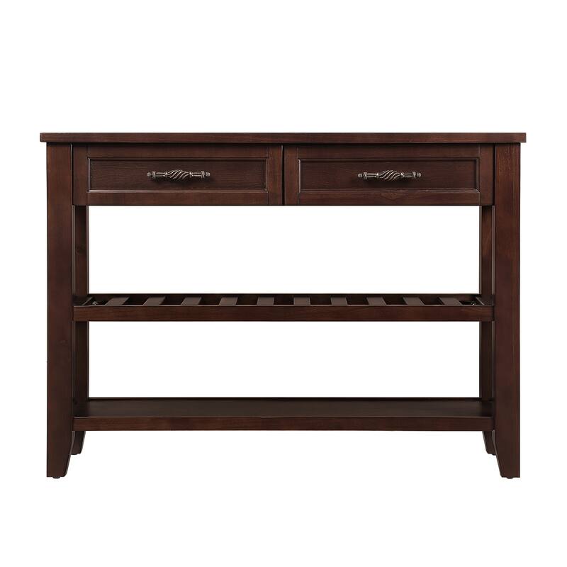 Mid-Century Style 42" Console Sofa Table with 2 Drawers and 2 Shelves