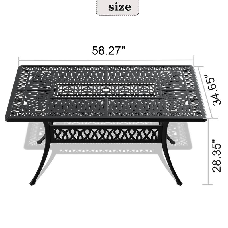 Cast Aluminum Patio Dining Table With Frame and Umbrella Hole
