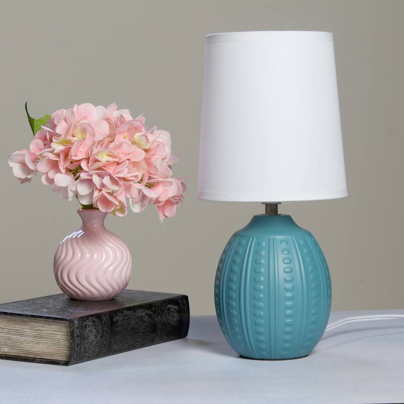 Ceramic Oval Table Lamp with Fabric Shade for Bedroom, Living Room - 6 x 6 x 13 in. (L x W x H)