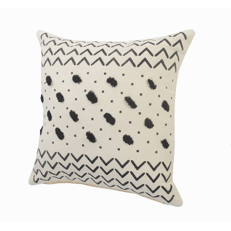 Sevita Black and Cream Chevron and Tufted Grid Throw Pillow