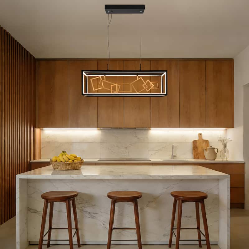 Modern 8-Light LED Black Gold Chandelier Airy Frame Kitchen Island Light - W 27.75" x H 12"