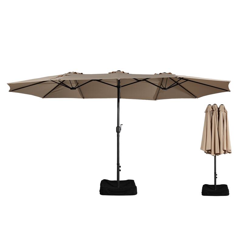 Clihome 15 Ft Outdoor Rectangular Crank Market Umbrella with Base