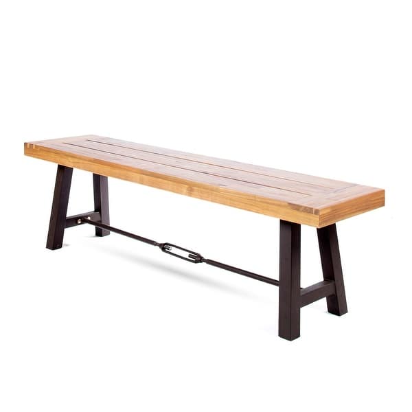 slide 2 of 8, Catriona Acacia Wood Outdoor Dining Benches by Christopher Knight Home Teak/Rustic Metal