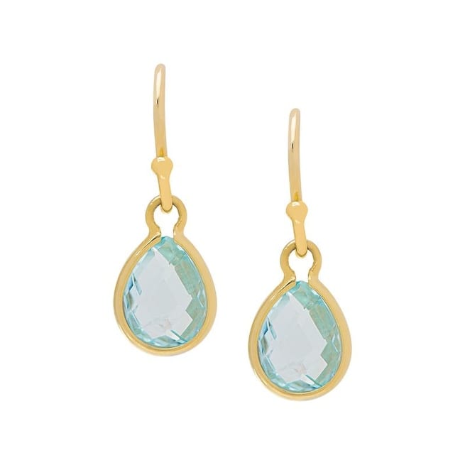 Gold Plated Sterling Silver Blue Topaz Pear Fishwire Earrings - Blue
