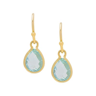 Gold Plated Sterling Silver Blue Topaz Pear Fishwire Earrings