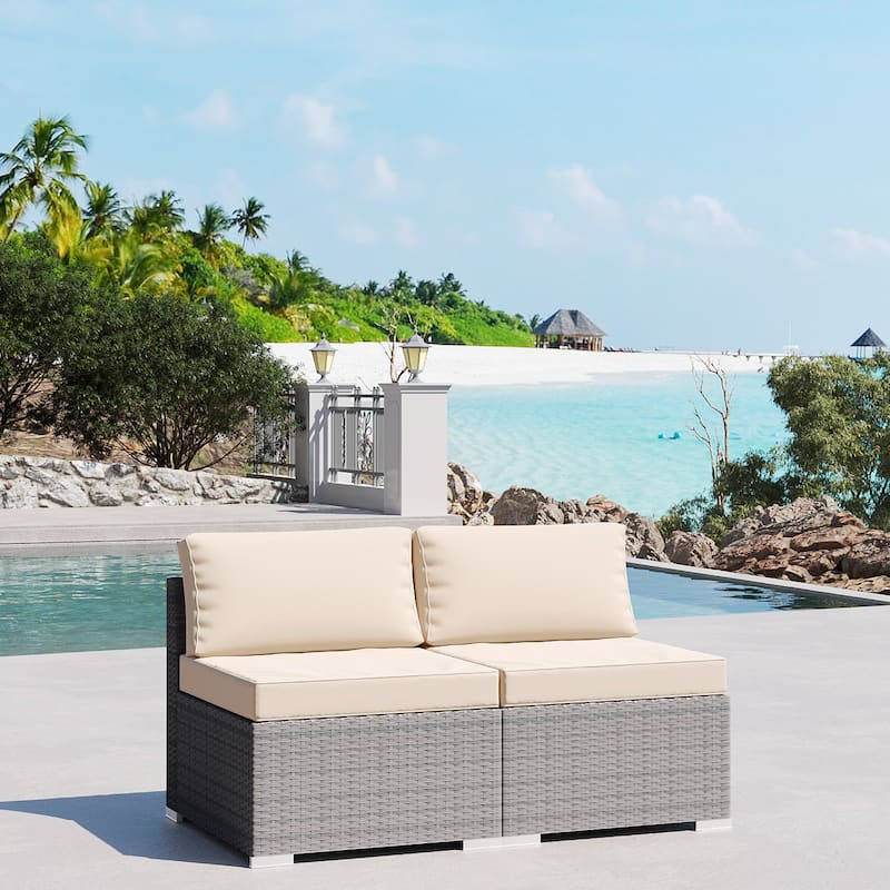 2-Piece Wicker Outdoor Patio Rattan Furniture Sectional Conversation Set with Cushion