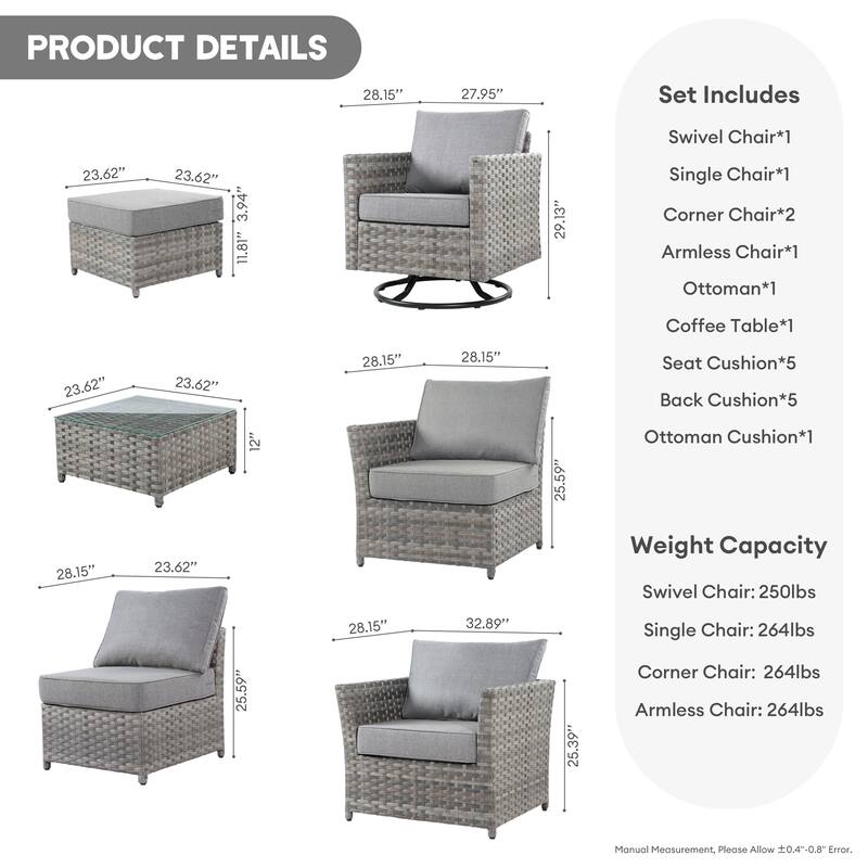 XIZZI 7-piece Outdoor Patio Furniture Rattan Wicker Conversation Set