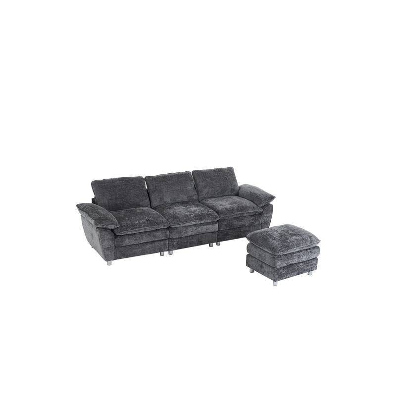 Modern dark three-seater sofa, polyester sofa sleeper, comfortable upholstered furniture for living room, apartment