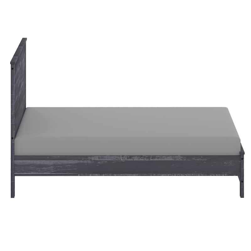 Twin Size Solid Wood Panel Bed with Headboard and Under-Bed Storage