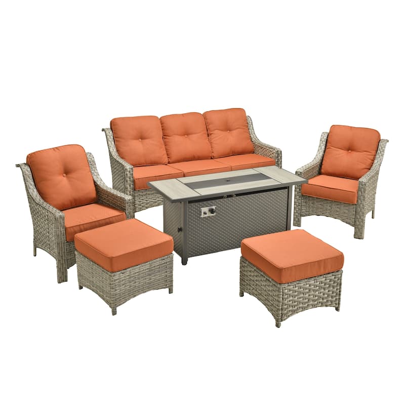 XIZZI 7-Piece Patio Seating Set with Cushions and Fire Pit Table