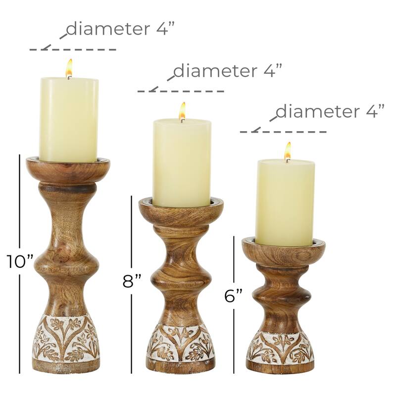 Wood Candle Holder - Set of 3 Brown - Roche River Decor - 4"W x 4"L x 10"H