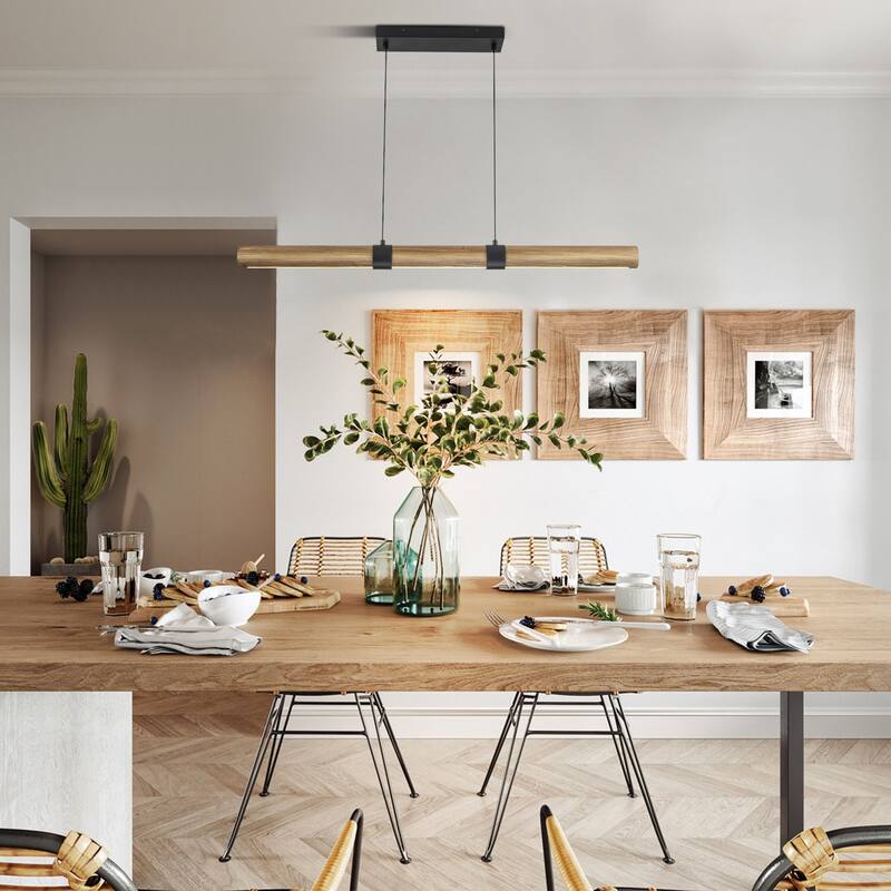41.3 in. Farmhouse Rustic Linear Wood Integrated LED 3000K Pendant Light