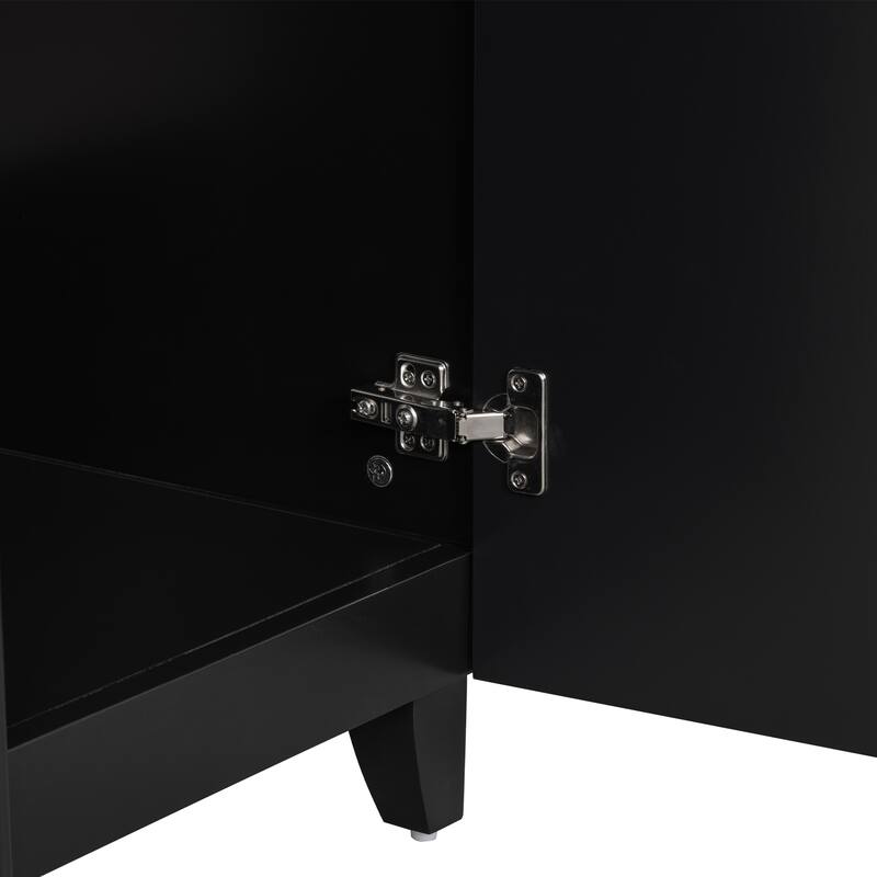 24" Bathroom Vanity Cabinet with Ceramic Sink & 2 Drawers, Bathroom Storage Cabinet Free-standing Single Sink Cabinet, Black