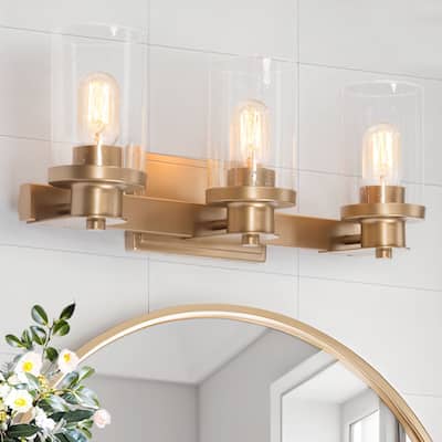 Modern Gold 3-Light Bathroom Vanity Light Cylinder Glass Wall Sconce