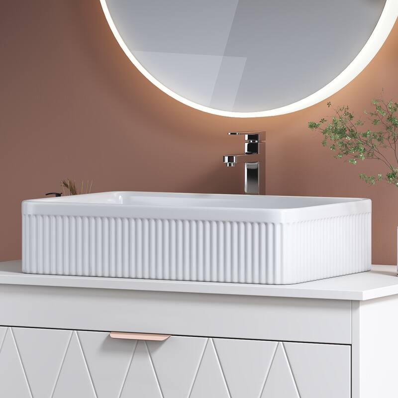 GDFStudio - Modern 20.1" Rectangular Ceramic Bathroom Vessel Sink with Drain Assembly